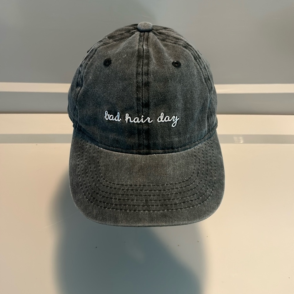 Women’s Bad Hair Day Distressed Heathered black Adjustable Hat. OSFM